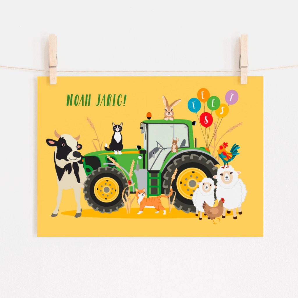 KIND kinderfeestje kaartje boerderij dieren ontwerp door lindy kaartje2go