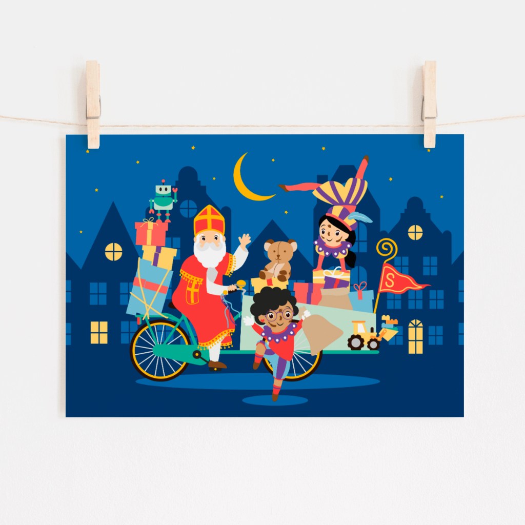 FEEST sinterklaas sint en piet bakfiets pakjesavond ontwerp door lindy kaartje2go